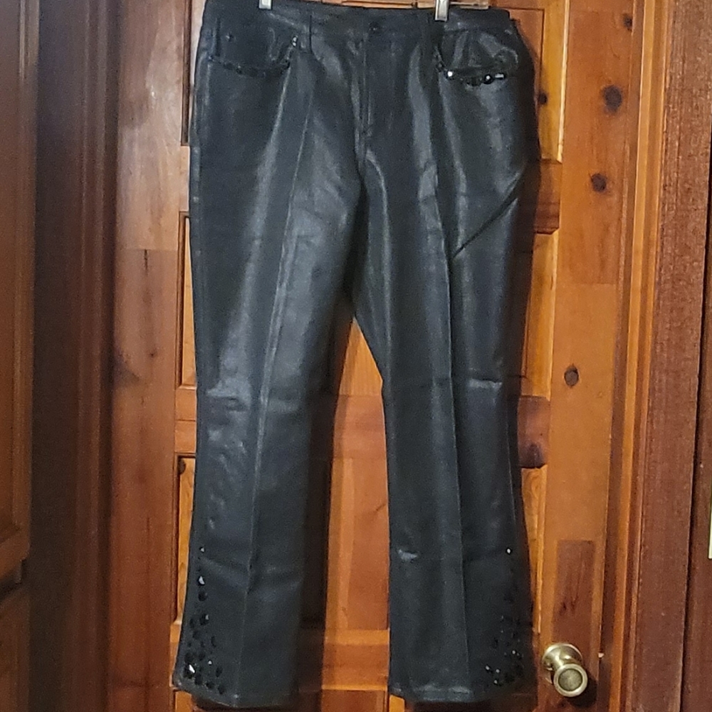 Diane Gilman DG2 Sz14P black embellished jeans! NWOT